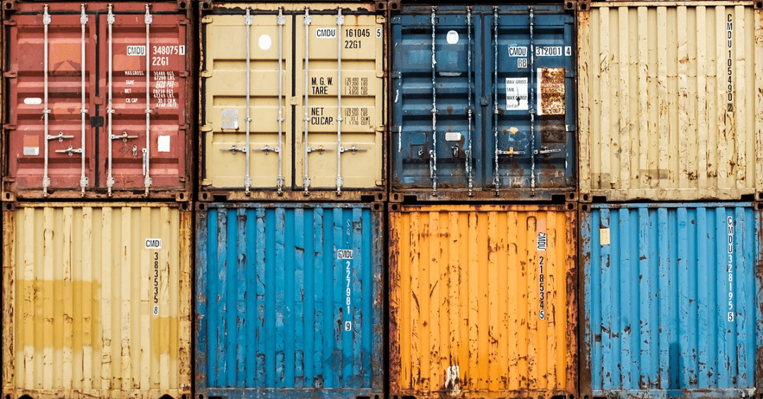 Stock image of stacked shipping containers