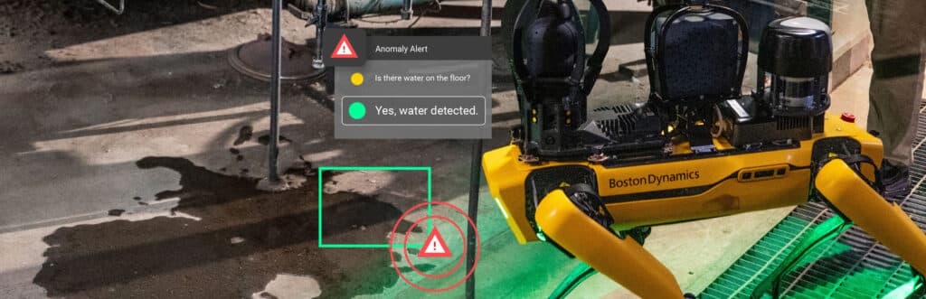 Spot with an overlaid prompt to detect a puddle