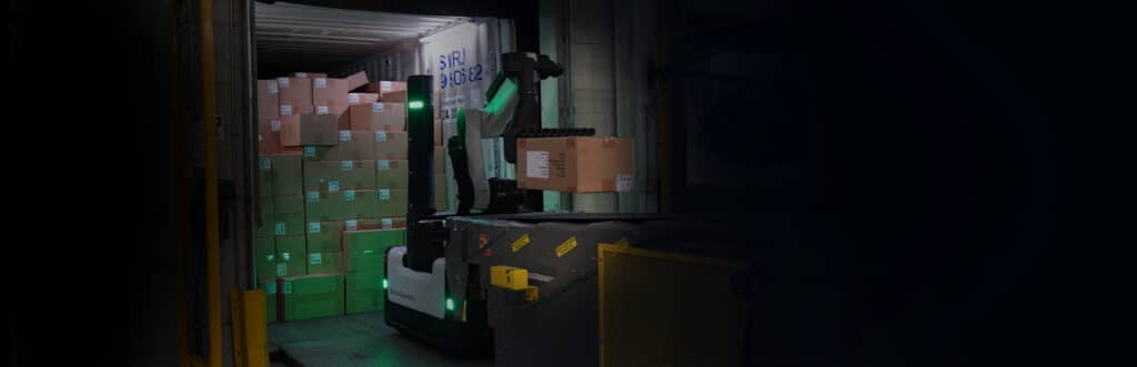 A Stretch robot automates unloading at a warehouse dock
